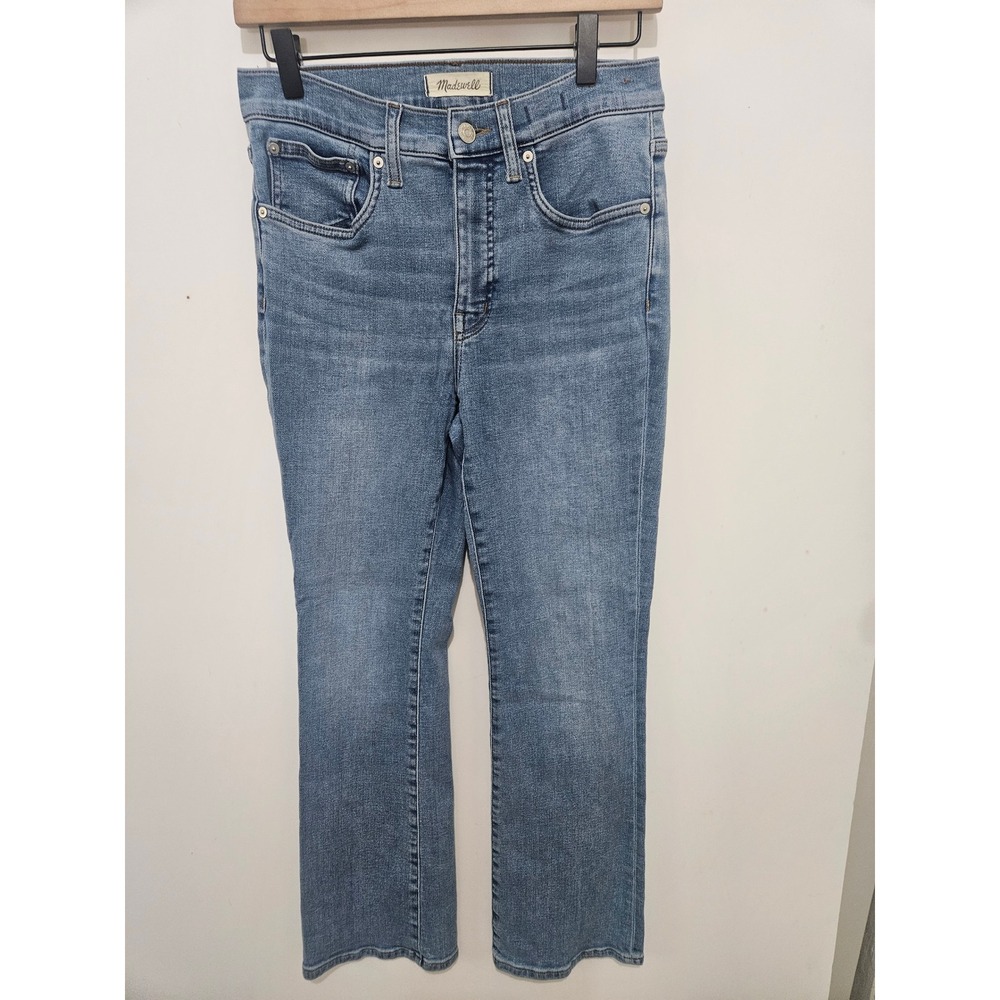 Madewell Mid-Rise Kick Out Jeans Medium Wash Blue Size 27 Cropped Flare Denim
